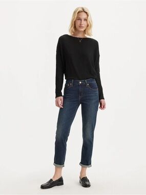 Levi’s Boyfriend Mid Rise Dark Wash Stretch Jeans Womens size 32 Denim Minimal